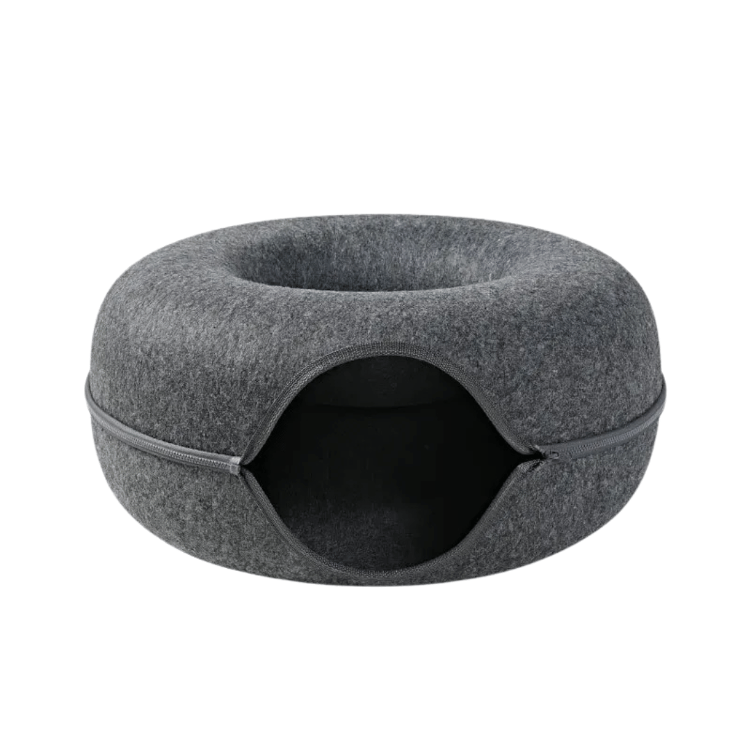 Fellfunk DonutPlay – Rundes Katzenspielbett aus Filz mit Tunnel & Höhlenfunktion für Spaß & Geborgenheit - fellfunk.de