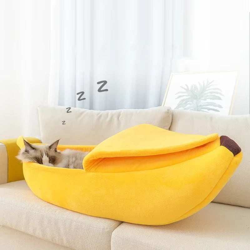 FellFunk KuschelBanane – Bananenförmiges Katzenbett & Hunde-Höhle aus Soft-Plüsch