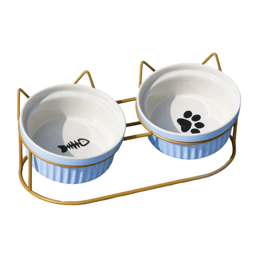 FellFunk Erhöhte Keramik - Katzenschale – 15° geneigter Napf für Futter & Wasser, anti - Erbrechen & ergonomisch - fellfunk.de