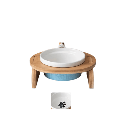 FellFunk Katzen - Doppelnapf – Keramik Futternäpfe mit Holzständer, erhöht & ergonomisch für Wasser und Futter - fellfunk.de