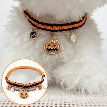 Halloween Halsband – Handgefertigtes Breakaway - Halsband für Katzen & kleine Hunde mit Kürbis - & Geisteranhänger, sicher & stylisch - fellfunk.de