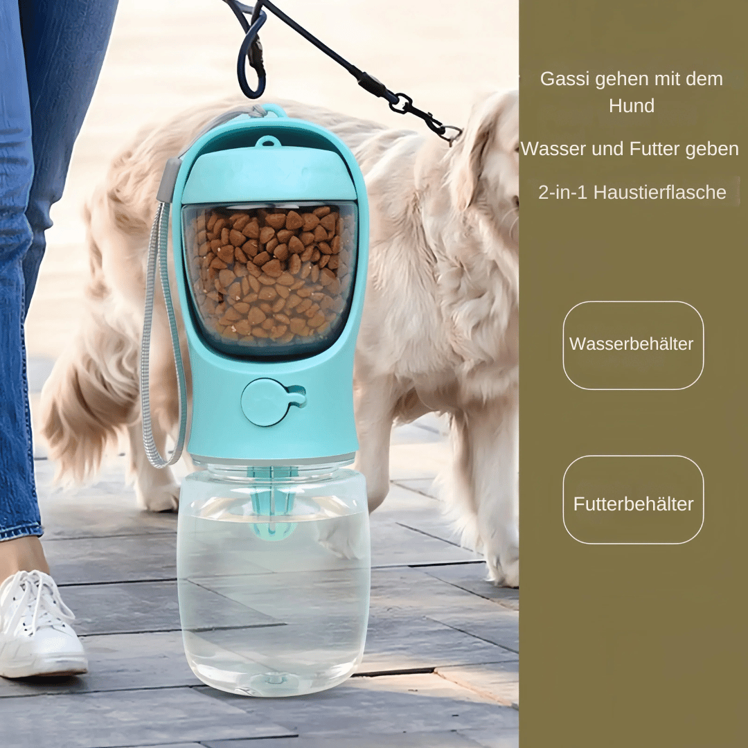 Reise Trinkflasche für Hunde – Tragbarer Wasser - & Futterspender für unterwegs - fellfunk.de