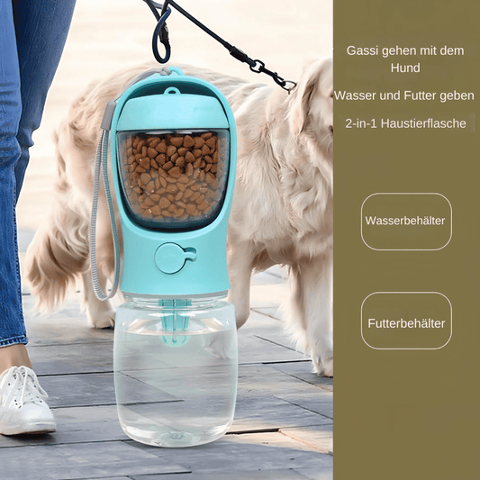 Reise Trinkflasche für Hunde – Tragbarer Wasser - & Futterspender für unterwegs - fellfunk.de