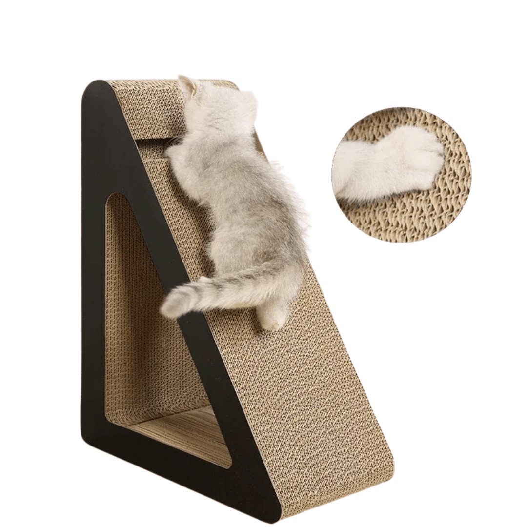 Fellfunk Climb'n'Scratch – Dreieckiger Katzen - Kratzkarton mit Spielball & Kletterrahmen für Krallenpflege & Bewegung - fellfunk.de