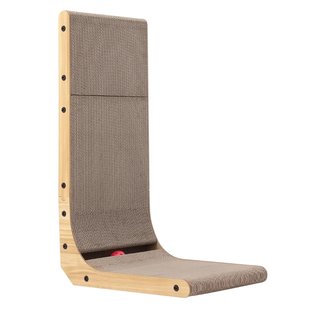 Fellfunk WallClaw – Großes L - Kratzbrett mit Spielball zur Wandmontage für Indoor - Katzen, langlebig & platzsparend - fellfunk.de