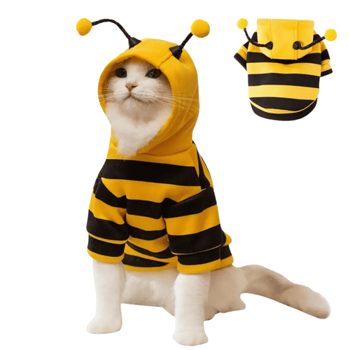Fellfunk Bienen - Kostüm – Süßer Hoodie für Katzen & kleine Hunde, ideal für Halloween, Winter & Feiertage – warm & bequem - fellfunk.de