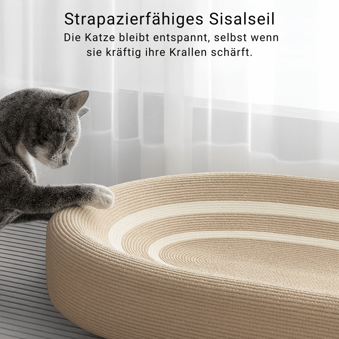 Sisal - Kratzbett – Großes Katzenbett & Kratzbrett in einem, bequemes Nest für Indoor - Katzen zur Krallenpflege, Entspannung & Spielspaß - fellfunk.de