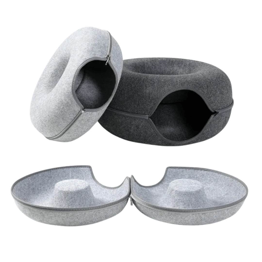 Fellfunk DonutPlay – Rundes Katzenspielbett aus Filz mit Tunnel & Höhlenfunktion für Spaß & Geborgenheit - fellfunk.de