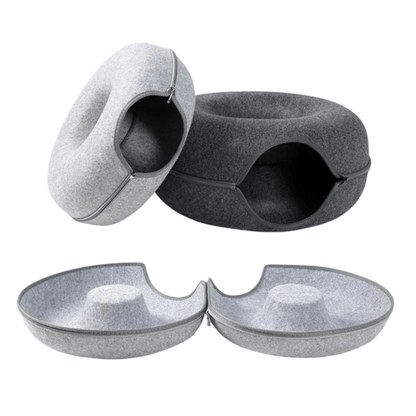 Fellfunk DonutPlay – Rundes Katzenspielbett aus Filz mit Tunnel & Höhlenfunktion für Spaß & Geborgenheit - fellfunk.de