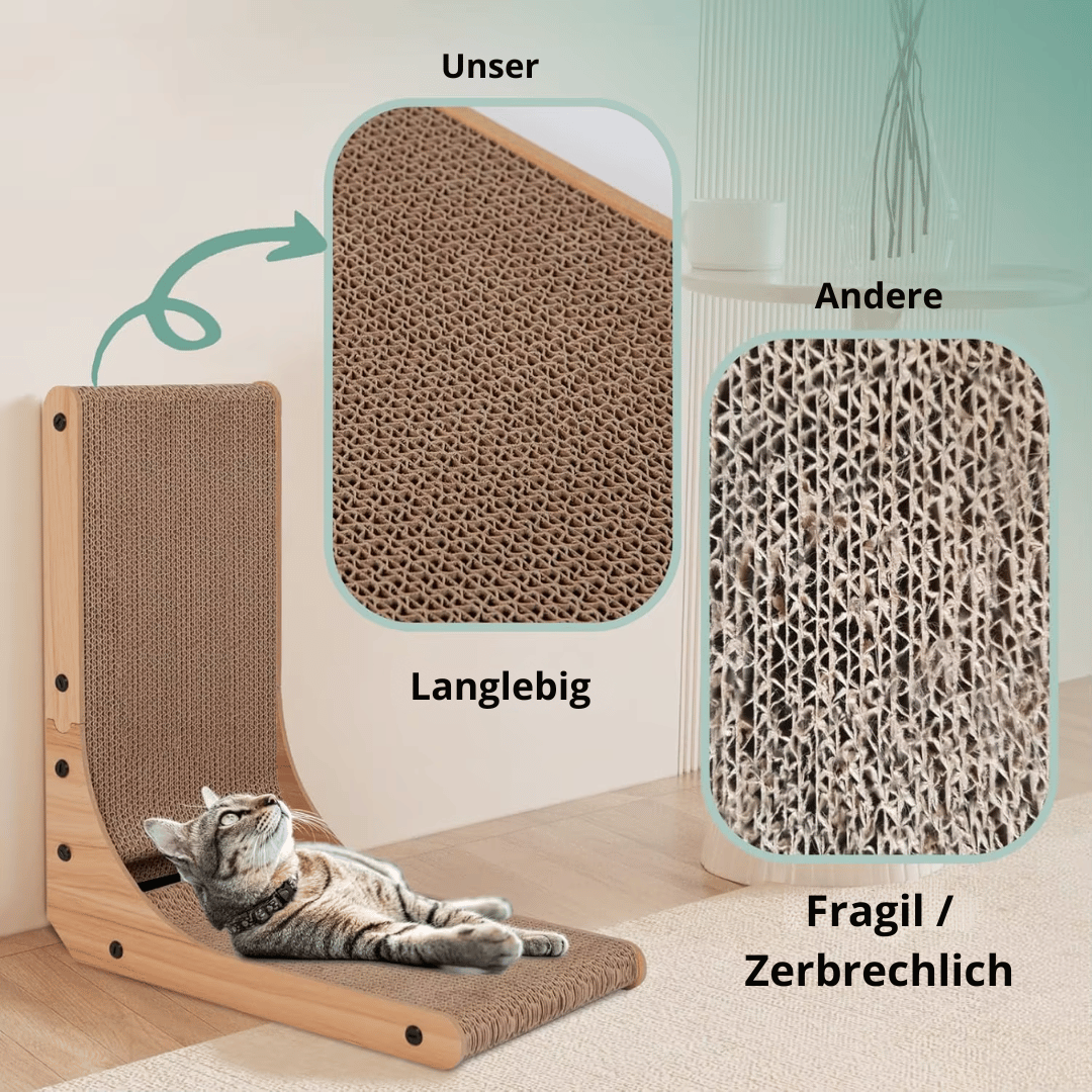 Fellfunk WallClaw: Großes L - Kratzbrett für Indoor - Katzen, mit Spielball, langlebig & platzsparend - fellfunk.de