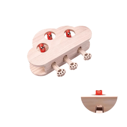 Fellfunk Holz - Spielbox „Whack - a - Mole“ – Interaktives Katzenspielzeug mit Mauselöchern zum Klopfen, Jagen & täglichen Jagdspaß drinnen - fellfunk.de