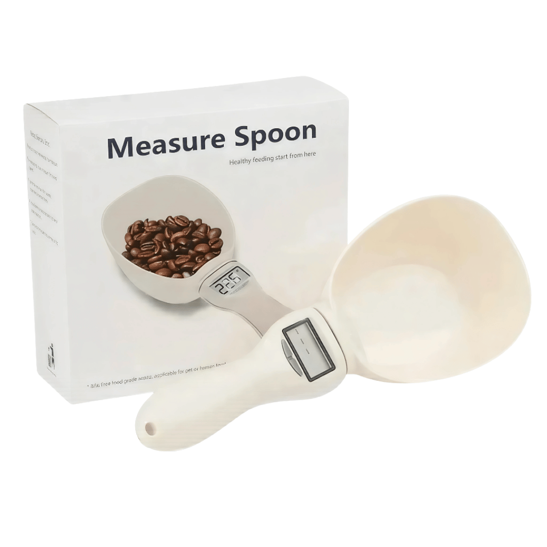 Fellfunk SmartScoop – Digitale Messlöffelwaage mit LCD - Display für exakte Futterportionen bei Hunden & Katzen - fellfunk.de