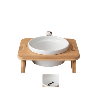 FellFunk Katzen - Doppelnapf – Keramik Futternäpfe mit Holzständer, erhöht & ergonomisch für Wasser und Futter - fellfunk.de