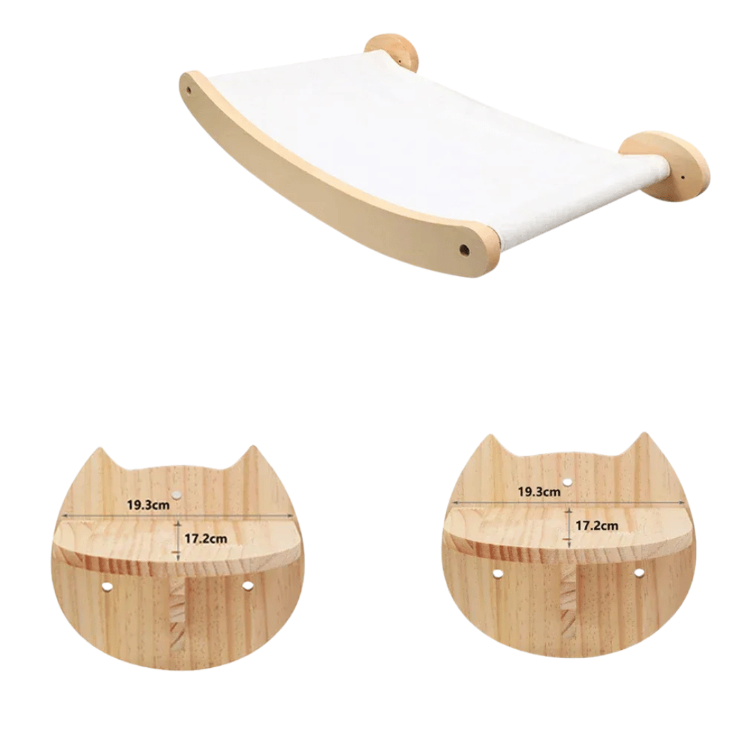 FellFunk Wand - Katzenbaum – Wandregale mit Kratzstamm, Hängematte, Kletterplattform & Seilleiter aus Holz - fellfunk.de