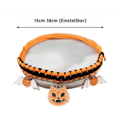 Halloween Halsband – Handgefertigtes Breakaway - Halsband für Katzen & kleine Hunde mit Kürbis - & Geisteranhänger, sicher & stylisch - fellfunk.de
