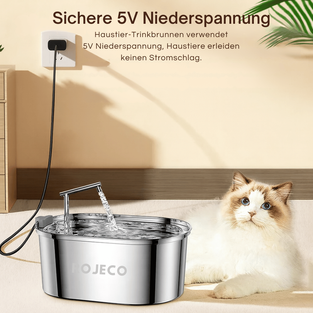 Edelstahl - Katzenbrunnen – Automatischer Trinkbrunnen für Katzen & Hunde, leise, hygienisch & mit Filter für frisches, sauberes Wasser - fellfunk.de