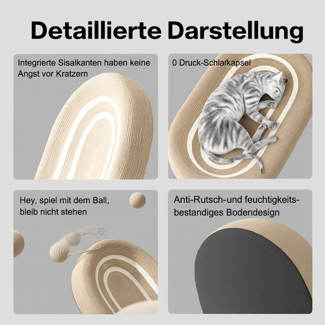 Sisal - Kratzbett – Großes Katzenbett & Kratzbrett in einem, bequemes Nest für Indoor - Katzen zur Krallenpflege, Entspannung & Spielspaß - fellfunk.de