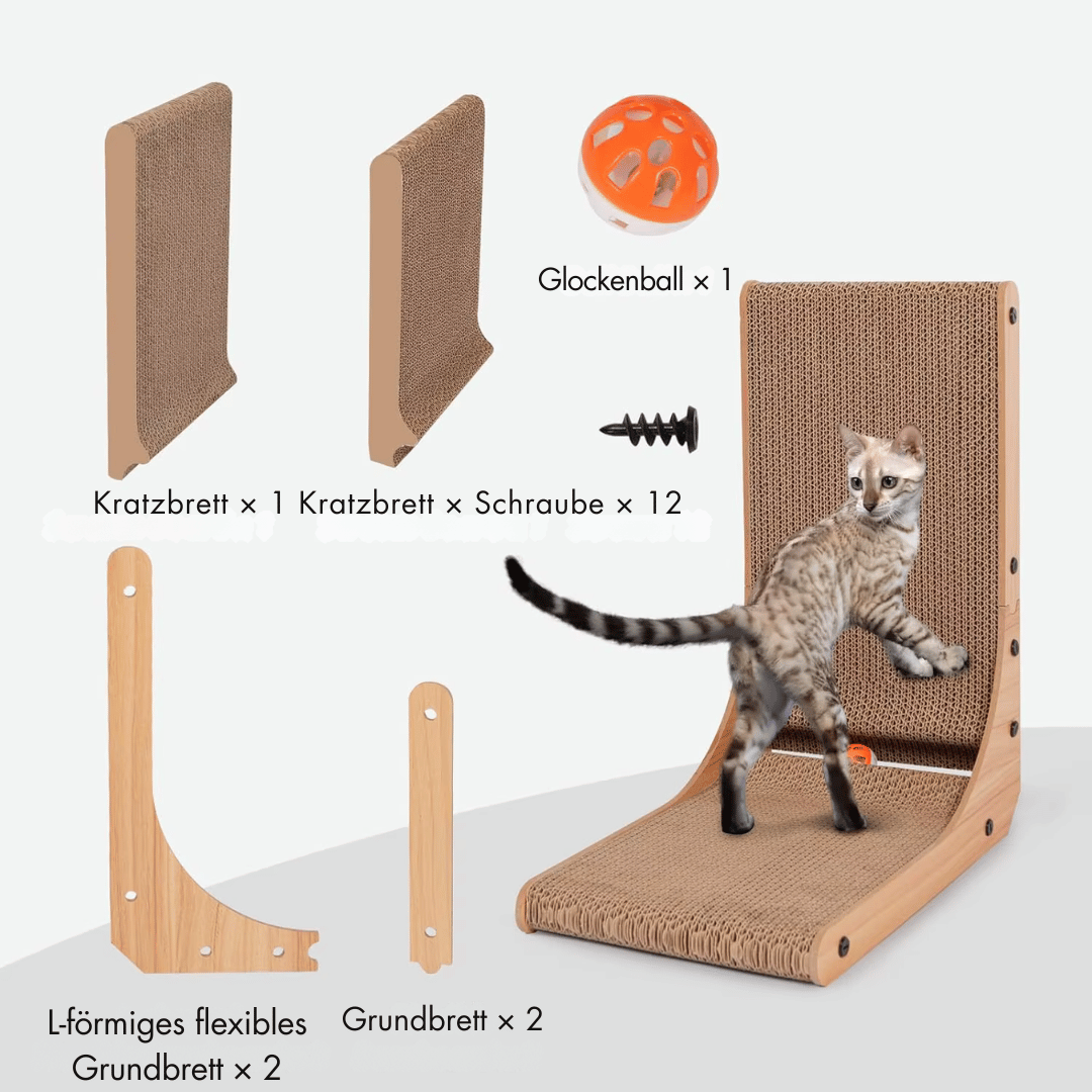 Fellfunk WallClaw: Großes L - Kratzbrett für Indoor - Katzen, mit Spielball, langlebig & platzsparend - fellfunk.de