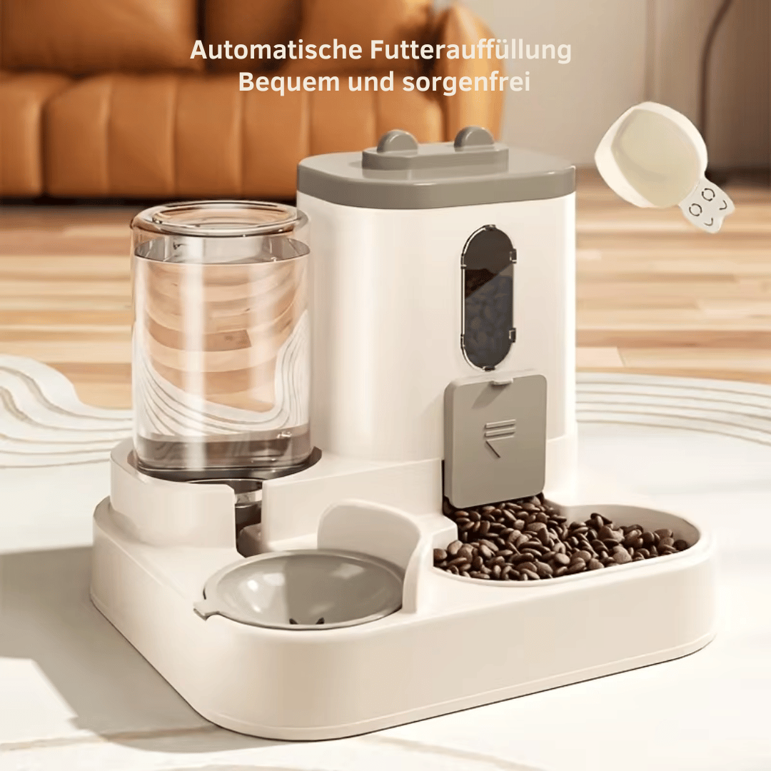 Fellfunk AquaFeeder – Kombinierter Futter - & Wasserspender für Katzen mit niedlichem Design & Anti - Rutsch - Funktion - fellfunk.de