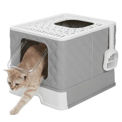 Fellfunk FoldBox XL – Faltbare, geschlossene Katzentoilette mit Deckel & Schaufel für große Katzen, geruchsarm & platzsparend - fellfunk.de