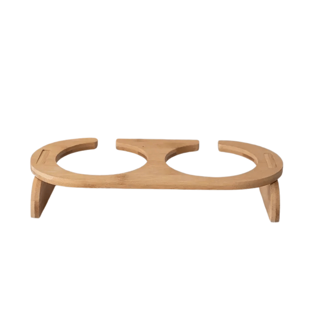 FellFunk Katzen - Doppelnapf – Keramik Futternäpfe mit Holzständer, erhöht & ergonomisch für Wasser und Futter - fellfunk.de