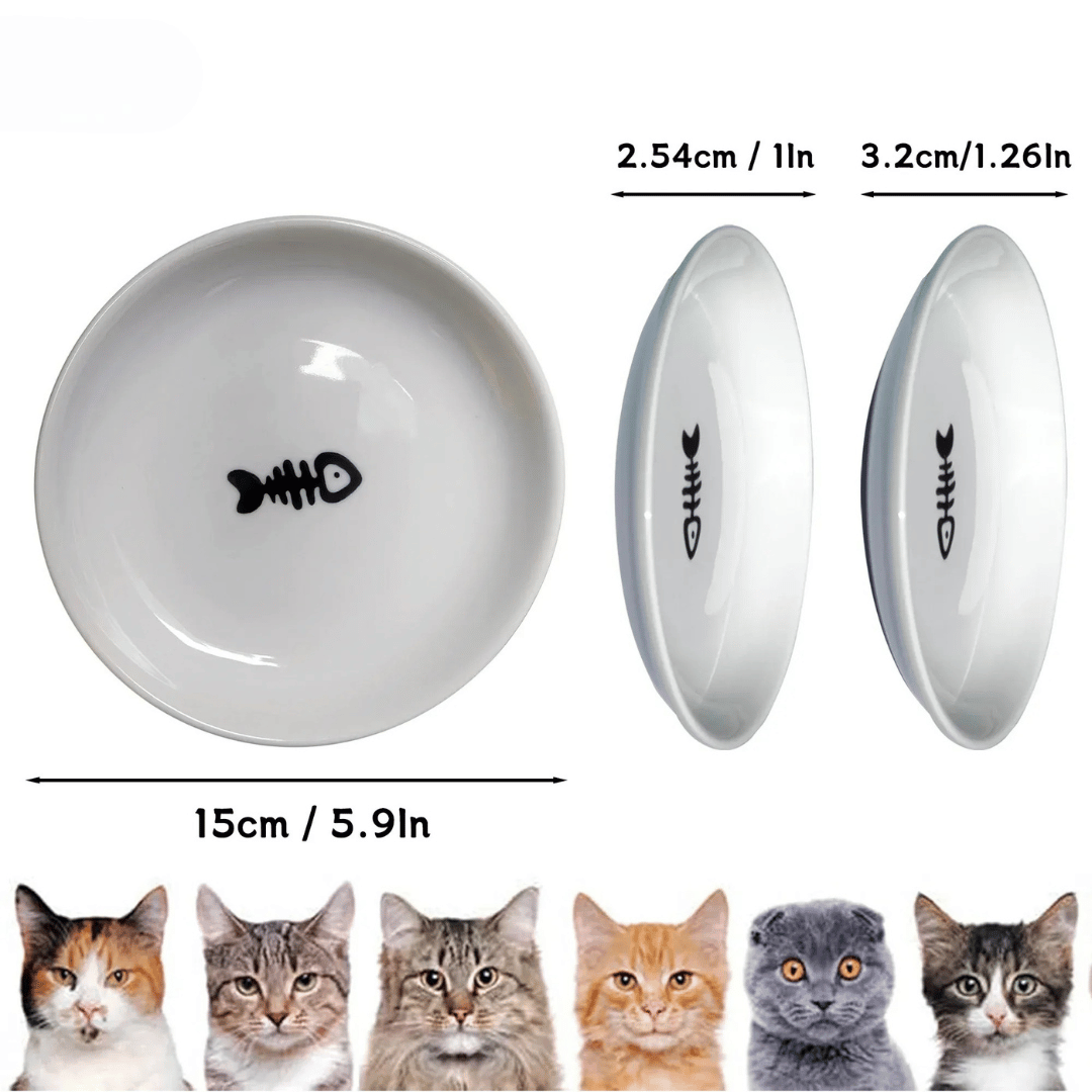 3er Keramiknapf - Set – Flache, breite Katzennäpfe gegen Schnurrhaar - Stress, ideal für Kitten & Katzen, für Futter & Wasser geeignet - fellfunk.de