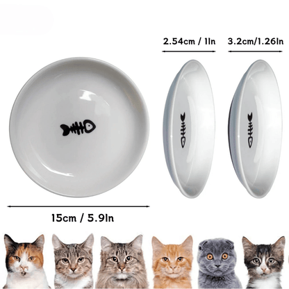 3er Keramiknapf - Set – Flache, breite Katzennäpfe gegen Schnurrhaar - Stress, ideal für Kitten & Katzen, für Futter & Wasser geeignet - fellfunk.de