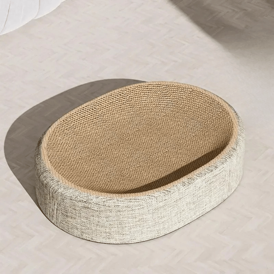 Ovales Kratzbett – Multifunktionale Sisalmatte für Katzen zum Krallenwetzen, Spielen & Ausruhen, langlebig & platzsparend - fellfunk.de