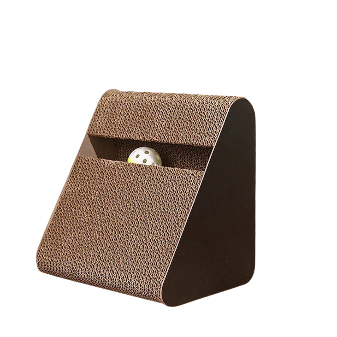 Fellfunk Climb'n'Scratch – Dreieckiger Katzen - Kratzkarton mit Spielball & Kletterrahmen für Krallenpflege & Bewegung - fellfunk.de