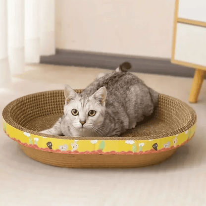 Ovales Kratzbrett – Robuste Kratzschale aus Wellpappe, schützt Möbel & dient als Kratznest für Katzen zum Spielen & Schlafen - fellfunk.de