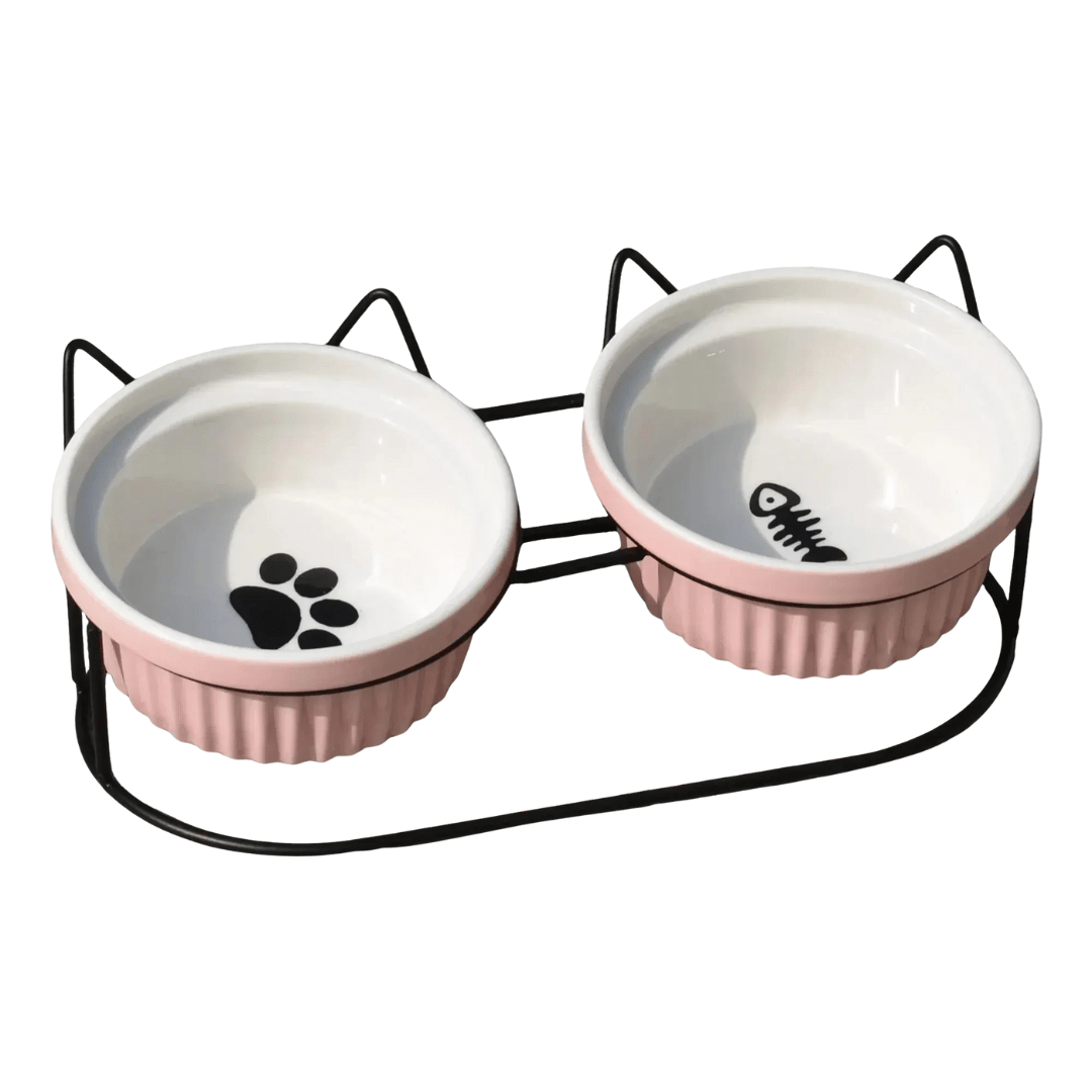 FellFunk Erhöhte Keramik - Katzenschale – 15° geneigter Napf für Futter & Wasser, anti - Erbrechen & ergonomisch - fellfunk.de
