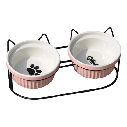 FellFunk Erhöhte Keramik - Katzenschale – 15° geneigter Napf für Futter & Wasser, anti - Erbrechen & ergonomisch - fellfunk.de