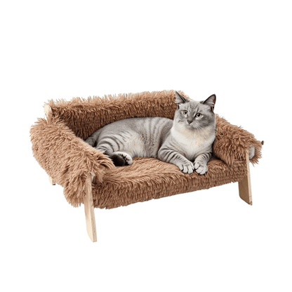 Katzen - Sofa – Erhöhtes Plüschbett mit stabilen Holzfüßen, weich & bequem für Wohnungskatzen, ideal zum Schlafen & Entspannen - fellfunk.de