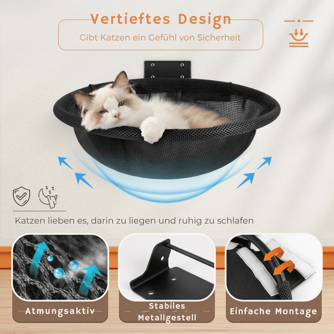 Wandhängematte für Katzen – Faltbares Katzenbett 42 cm, atmungsaktiv & stabil - fellfunk.de