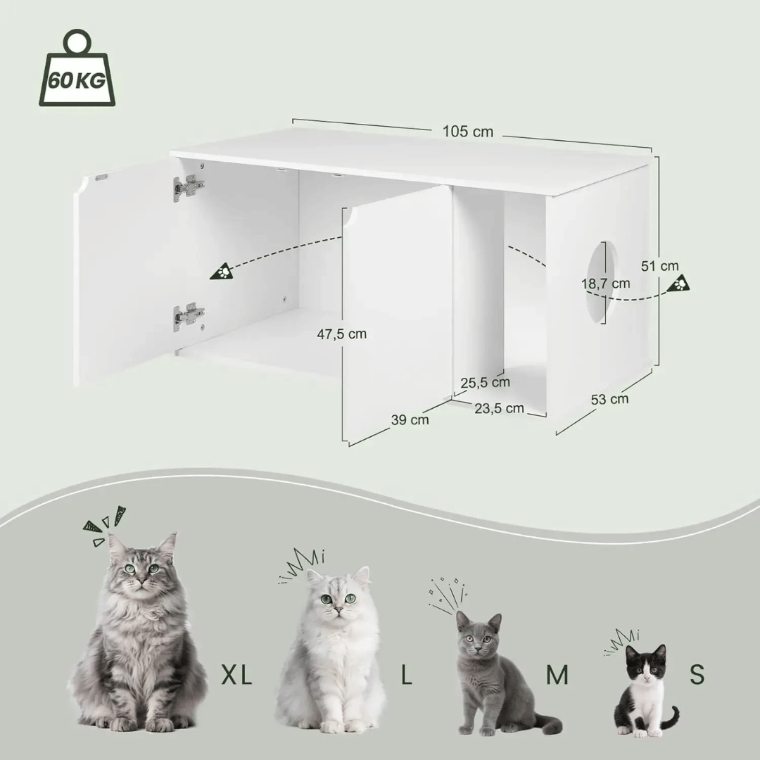 Katzenmöbel – Stabiles Holz - Katzenhaus 105×51×53 cm als Katzentoiletten - Schrank, diskret, robust & stilvolles Möbelstück - fellfunk.de