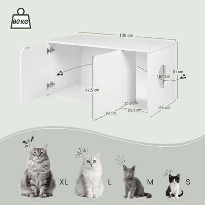 Katzenmöbel – Stabiles Holz - Katzenhaus 105×51×53 cm als Katzentoiletten - Schrank, diskret, robust & stilvolles Möbelstück - fellfunk.de