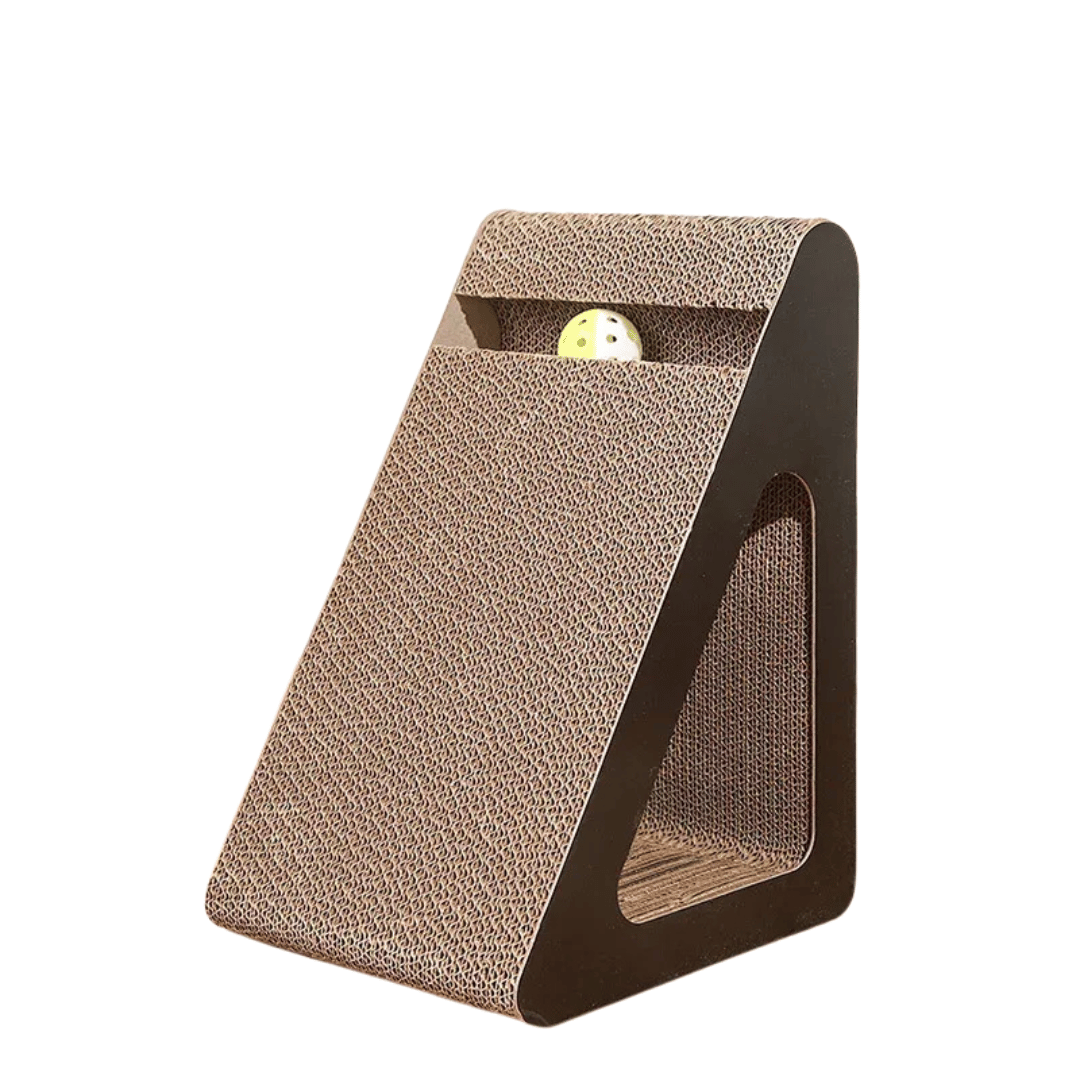 Fellfunk Climb'n'Scratch – Dreieckiger Katzen - Kratzkarton mit Spielball & Kletterrahmen für Krallenpflege & Bewegung - fellfunk.de