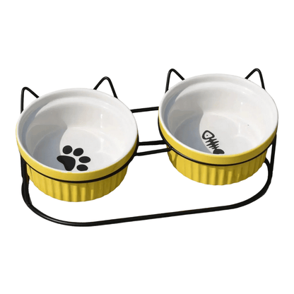 FellFunk Erhöhte Keramik - Katzenschale – 15° geneigter Napf für Futter & Wasser, anti - Erbrechen & ergonomisch - fellfunk.de