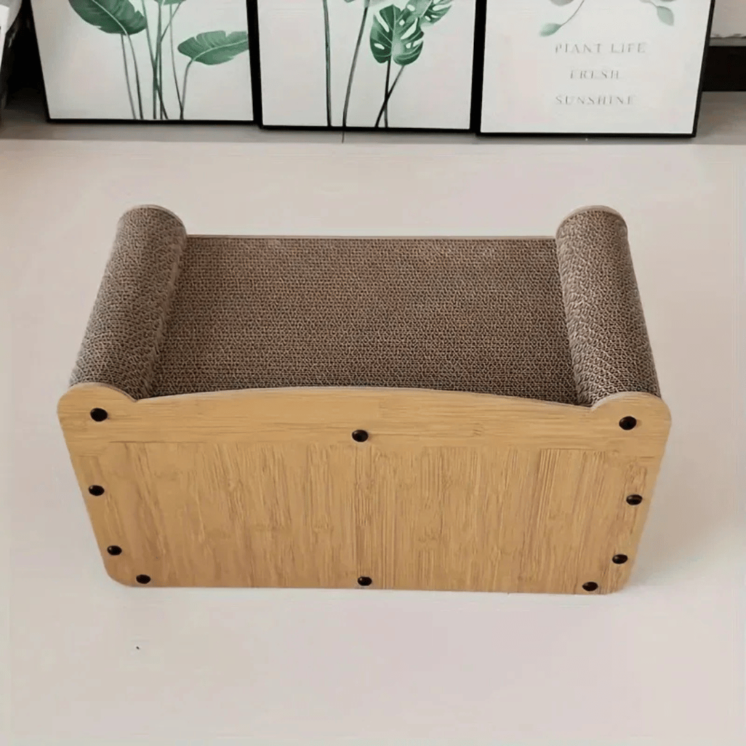 Katzen Kratzsofa – Robuste Pappe mit Kratzsäule & Spielzeug für aktives Indoor - Training - fellfunk.de