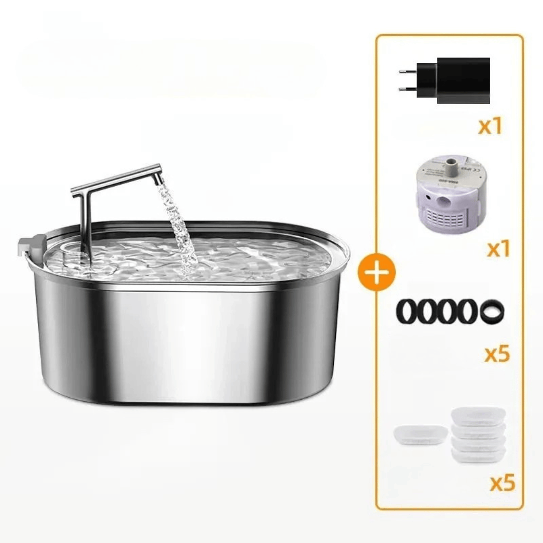 Edelstahl - Katzenbrunnen – Automatischer Trinkbrunnen für Katzen & Hunde, leise, hygienisch & mit Filter für frisches, sauberes Wasser - fellfunk.de