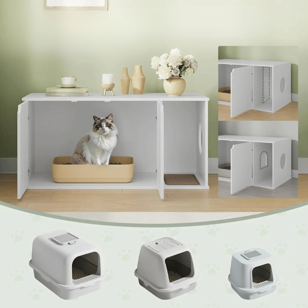 Katzenmöbel – Stabiles Holz - Katzenhaus 105×51×53 cm als Katzentoiletten - Schrank, diskret, robust & stilvolles Möbelstück - fellfunk.de