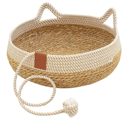 Rattan Katzenbett – Atmungsaktives Sommerbett mit herausnehmbarem Kissen, kratzfest, waschbar & ideal als gemütliches Katzenhaus - fellfunk.de