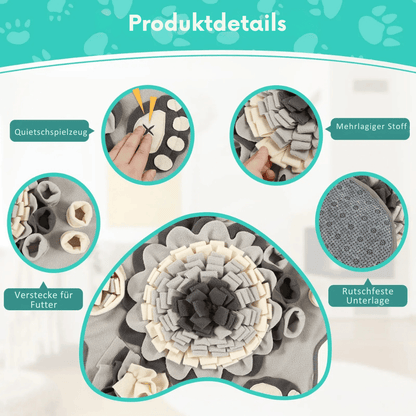 Schnüffelteppich für Hunde – Interaktive Trainingsmatte mit Quietschi & Leckerli - Verstecken - fellfunk.de