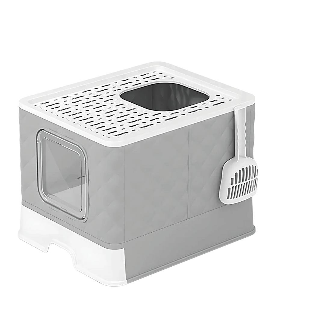 Fellfunk FoldBox XL – Faltbare, geschlossene Katzentoilette mit Deckel & Schaufel für große Katzen, geruchsarm & platzsparend - fellfunk.de