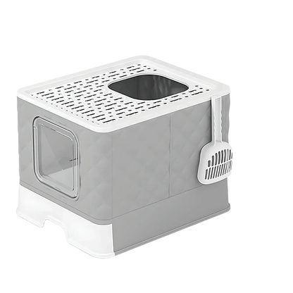 Fellfunk FoldBox XL – Faltbare, geschlossene Katzentoilette mit Deckel & Schaufel für große Katzen, geruchsarm & platzsparend - fellfunk.de