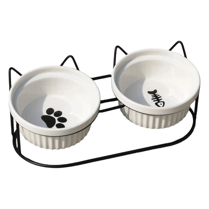 FellFunk Erhöhte Keramik - Katzenschale – 15° geneigter Napf für Futter & Wasser, anti - Erbrechen & ergonomisch - fellfunk.de