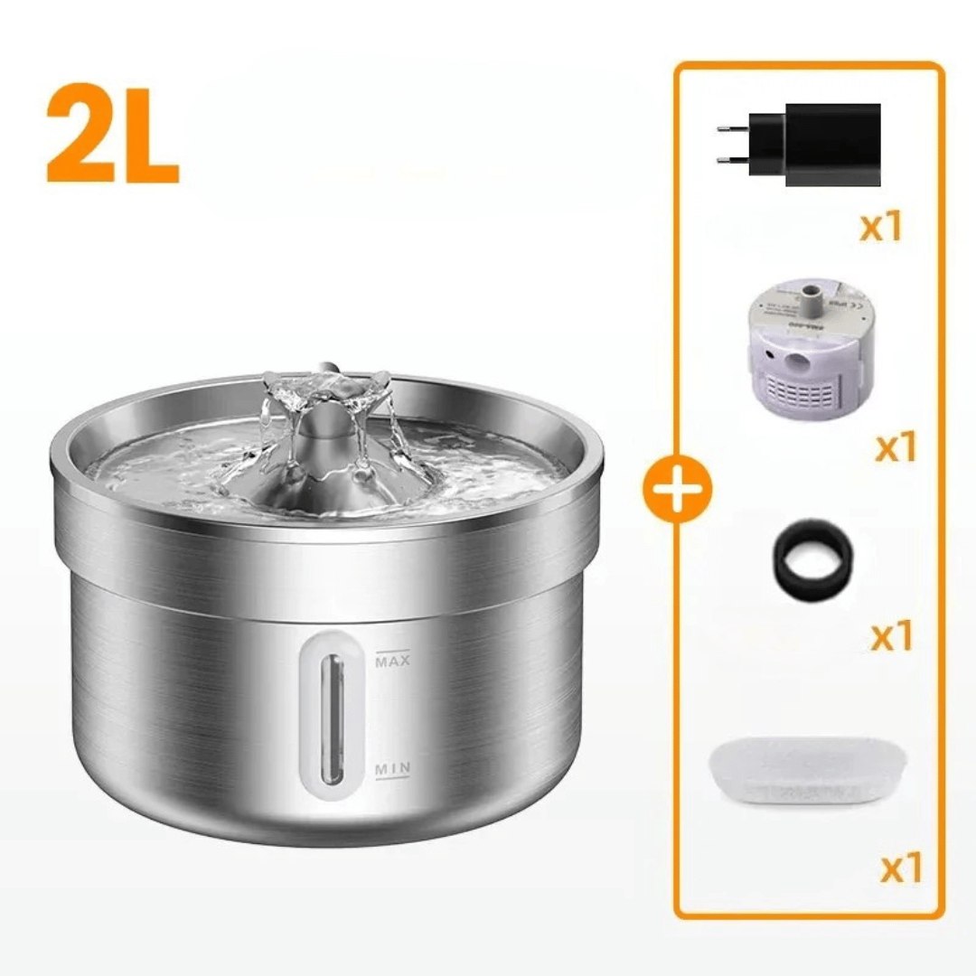 Edelstahl - Trinkbrunnen – Automatischer Katzen - & Hundebrunnen mit Filter, sorgt für frisches, sauberes Wasser & fördert gesundes Trinken - fellfunk.de