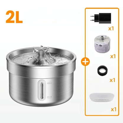 Edelstahl - Trinkbrunnen – Automatischer Katzen - & Hundebrunnen mit Filter, sorgt für frisches, sauberes Wasser & fördert gesundes Trinken - fellfunk.de