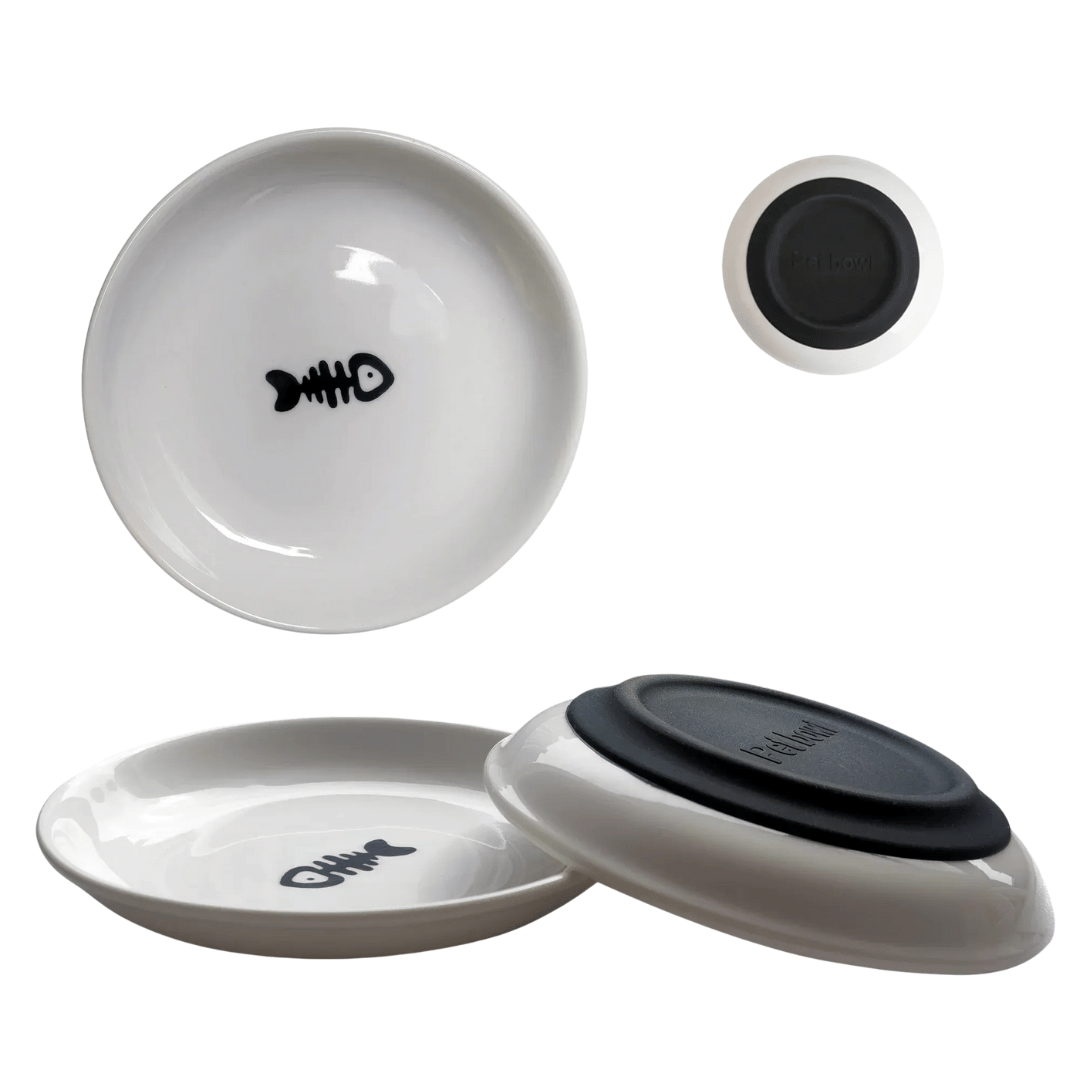 3er Keramiknapf - Set – Flache, breite Katzennäpfe gegen Schnurrhaar - Stress, ideal für Kitten & Katzen, für Futter & Wasser geeignet - fellfunk.de