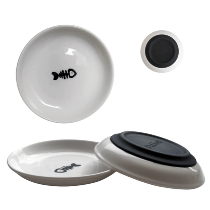 3er Keramiknapf - Set – Flache, breite Katzennäpfe gegen Schnurrhaar - Stress, ideal für Kitten & Katzen, für Futter & Wasser geeignet - fellfunk.de